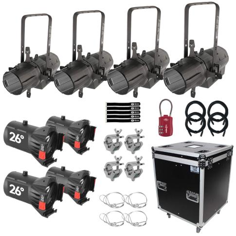 (4) Chauvet Pro Ovation E-260WW Ellipsoidal Spotlights with 26° Lenses Package