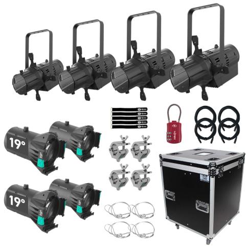 (4) Chauvet Pro Ovation ED-200WW LED Theatrical Lighting Fixtures w/19° Lenses Package