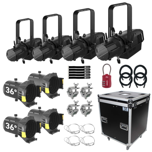 (4) Chauvet Pro Ovation Reve E-3 Multi-Color LED Ellipsoidals with 36° Lenses Package
