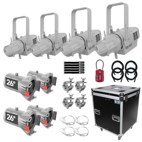 (4) Chauvet Pro Ovation Reve E-3 White Multi-Color LED Ellipsoidals w/26° Lenses Package