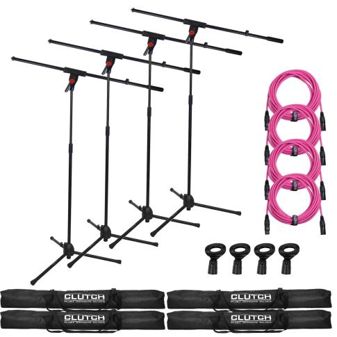 (4) Clutch CL-MB100PK Microphone Boom Stands with Pink Cables Package