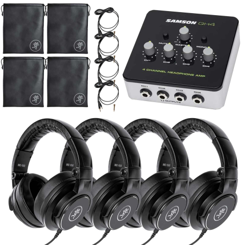 (4) Mackie MC-150 Closed-Back Headphones with 4-Channel Amplifier