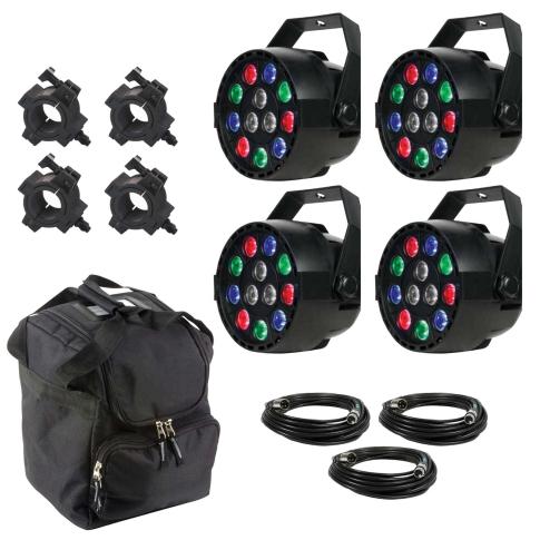 (4) Eliminator Lighting Mini Par RGBW LED Par Lights with Protective Utility Case Package