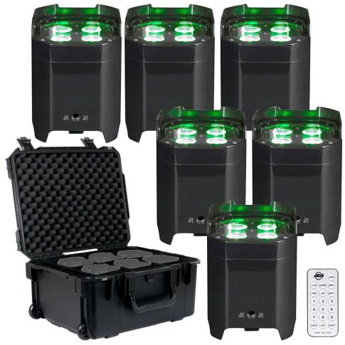 (6) American DJ Element HEX Battery Powered LED Pars with Carry Case Package