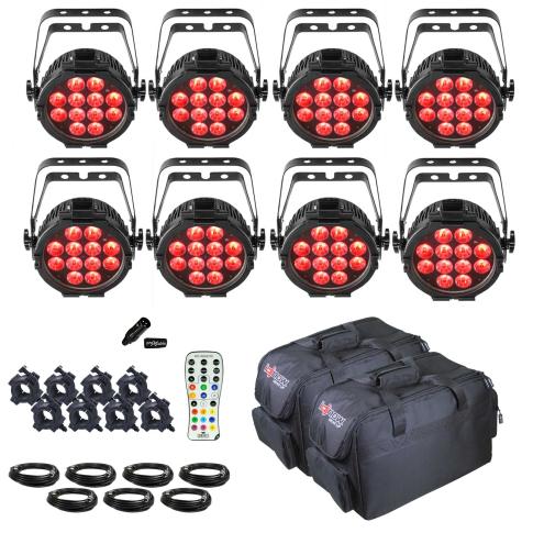 (8) Chauvet DJ SlimPAR Pro H USB Wash Lights with Carry Bags and Remote