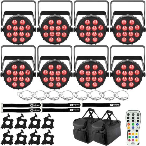 (8) Chauvet DJ SlimPAR T12 BT Wash Lights with Remote & Bags Package