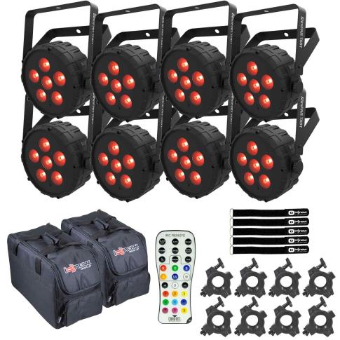 (8) Chauvet DJ SlimPAR T6BT Bluetooth Wash Lights with Gear Bags
