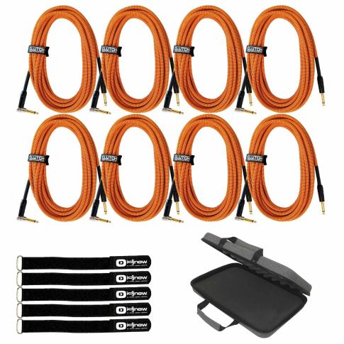 (8) Clutch 20 foot Right Angle 1/4" TS Instrument Cables with Case