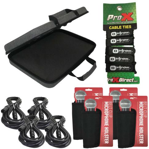 (4) Hosa Technology ECON-M20 20FT XLRF to XLRM Cables with Microphone Holsters & Carry Case Package