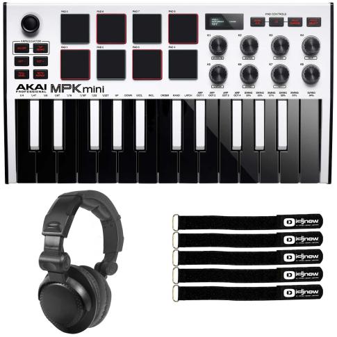 Akai MPK Mini MK3 White Keyboard Controller with Headphones