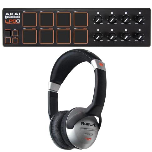 Akai Professional LPD8 Laptop Pad Controller with Numark HF125 Professional DJ Headphones Package