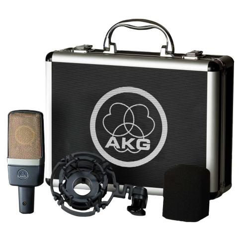 AKG C214 Professional Large-diaphragm Condenser Microphone with shock mount and metal carrying case