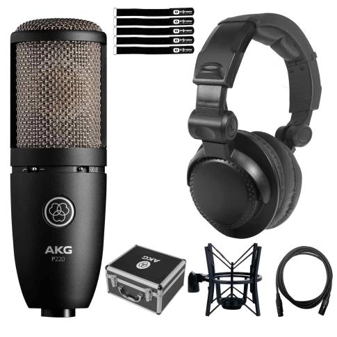AKG Perception P220 Large Diaphragm Condenser Microphone & Headphones