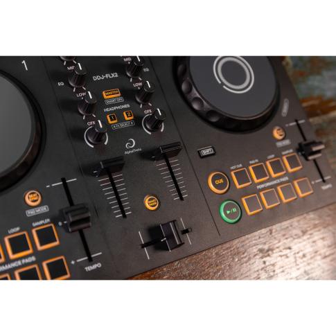 AlphaTheta DDJ-FLX2 Controller with Monitors & Headphones