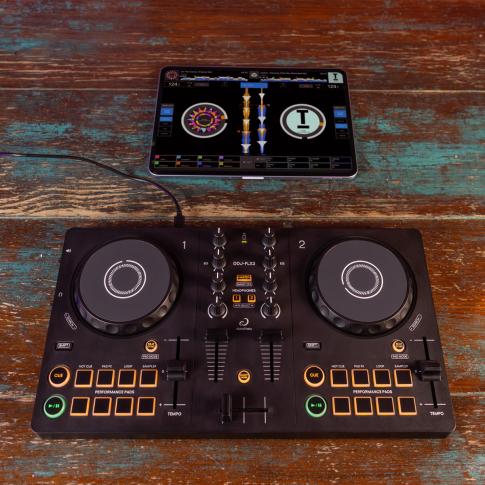 AlphaTheta DDJ-FLX2 Controller with Monitors & Headphones