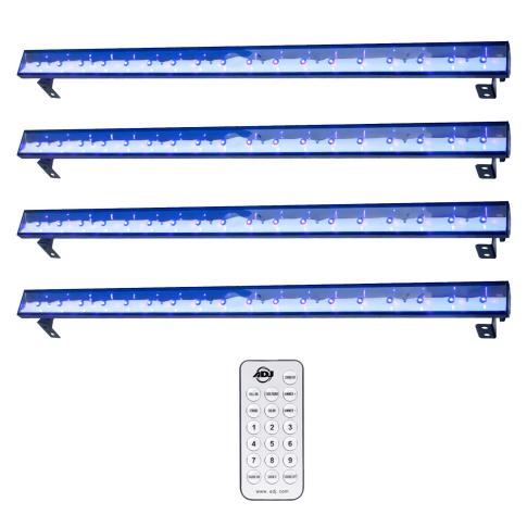 American DJ Eco UV Bar Plus IR Black Lights with UCIR Remote Four Pack