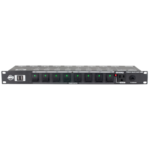 American DJ POW-R BAR RACK USB 19" Rack Mount AC Power Center Front
