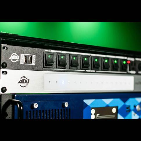American DJ POW-R BAR RACK USB 19" Rack Mount AC Power Center Green Rack