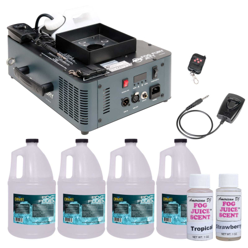 American DJ Fog Fury Jett High Velocity RGBA LED Vertical Fog Machine with Variety Fog Juice Package