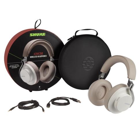 AONIC 50 Wireless Noise Cancelling Headphones in White and Tan