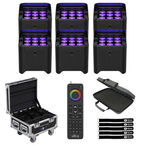 Chauvet DJ Freedom Flex H9 IP X6 Battery Powered Wireless Up-Lighting Kit w Remote & Case