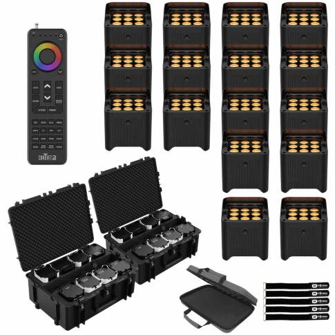 Chauvet DJ Freedom Par Q9 Wireless Battery Powered Uplights 16 Pk w Charge Cases