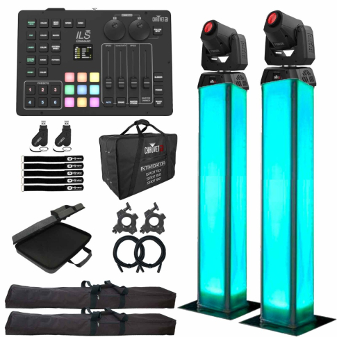 Chauvet DJ Intimidator Spot 160 ILS Moving Head Lights Pair w 6.56ft Totems Package