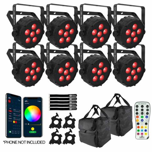 Chauvet DJ SlimPAR T6BT ILS Compact Wash Lights8 Pack with Carry Bags