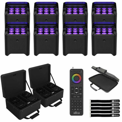 Chauvet Freedom Par H9 IP X4 RGBA Wireless DMX Battery Powered Up Lighting 8 Pk
