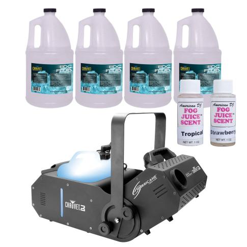 Chauvet DJ Hurricane 1800 Flex DMX Controllable Fog Machine with Variety Fog Juice Package