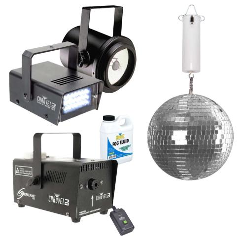 Clutch 8" Enhanced Mirror Ball with Pinspot Light & Fog Machine
