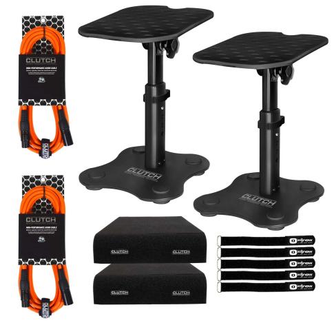 Clutch CL-DMS250 Mighty Series Desktop Studio Monitor Speaker Stands with Orange XLR Cables Package