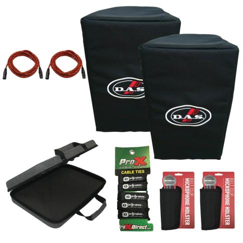 DAS Vantec 15 Padded Black Speaker Covers with Case and Accessories