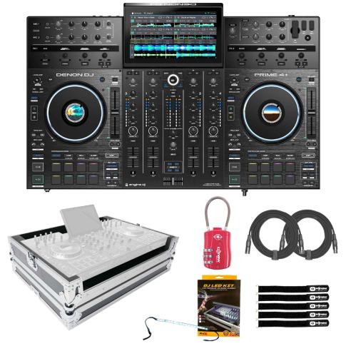 Denon DJ PRIME 4+ 4-Deck Controller with Magma Case & LED Strip