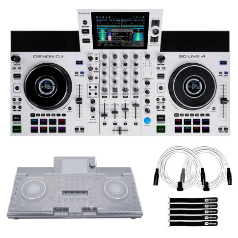 Denon DJ SC LIVE 4 WHITE 4-Channel DJ Controller with Cover Package