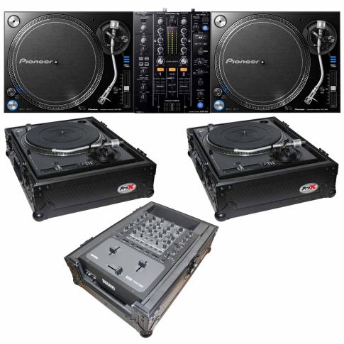 (2) Pioneer PLX-1000 Direct Drive Turntables with DJM-450 2-Channel Mixer & Black ATA Cases Professional DJ Package