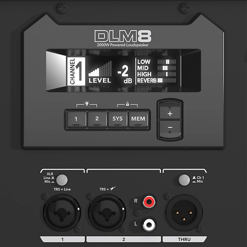 Mackie DLM8 2000 Watt 8” Full-Range Powered Loudspeaker Rear Panel Close-up