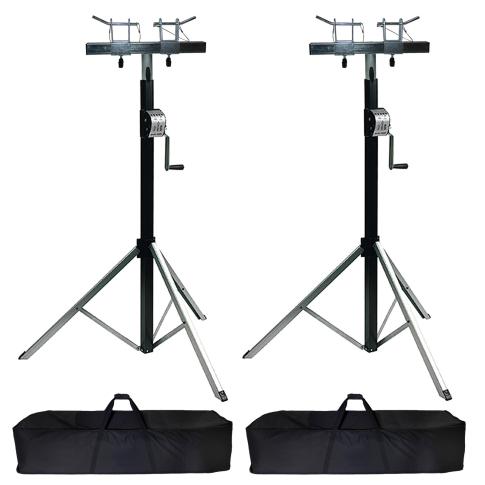 (2) Global Truss DT-3800L 12FT Smart Crank Stands w/ T-Adapters & Case Package