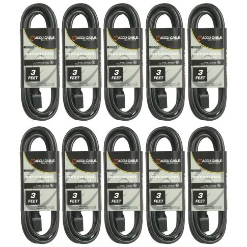 (10) American Audio EC-163-3 Black 3FT 16 Gauge AC Extension Cords