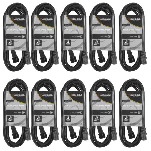 10 Pack ECCOM-3 3FT AC Extension Cords
