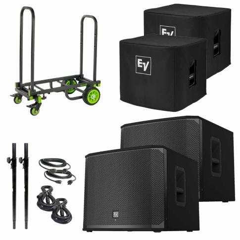 Electro-Voice EKX-18SP 18" Powered Subwoofer Pair + Protective Covers + Cart