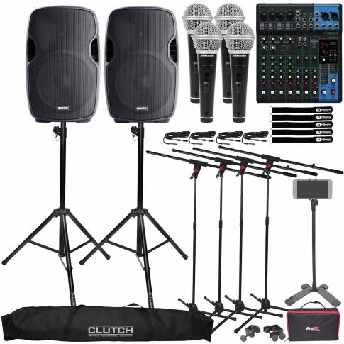 (2) Gemini AS-1500BLU 15" Active Bluetooth MP3 Player Speakers with Yamaha MG10XU 10-Input Stereo Mixer Package