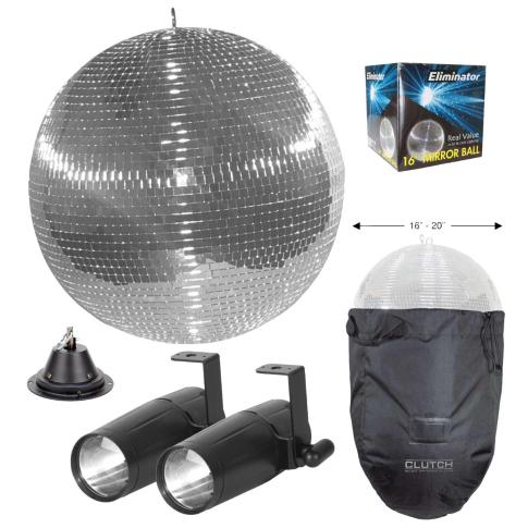 Eliminator Lighting EM16 16" Mirror Disco Ball with Bag and Pinspots