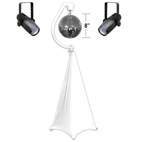 Eliminator Lighting EM8 8" Mirror Ball Package w Stand, Motor, Scrim & Pinspots