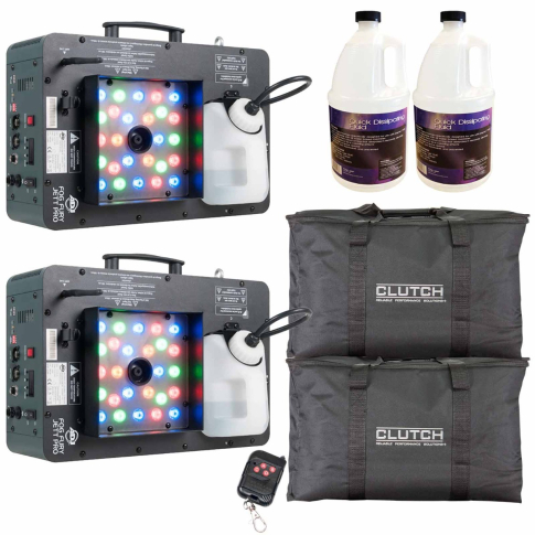 (2) ADJ Fog Fury Jett Pro Fog Machines with Quick Dissipating Fog Fluid & Cases Package