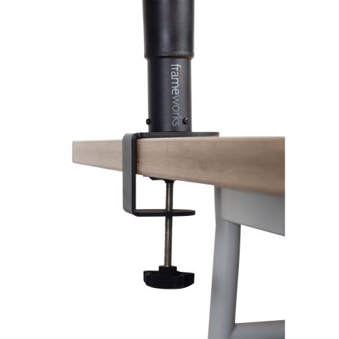Gator Frameworks GFWSPKSTMNDSKCMP Adjustable Clamp-On Monitor Stands Close Up 2