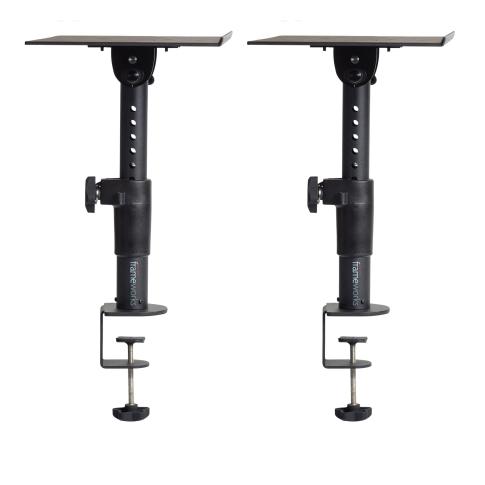Gator Frameworks GFWSPKSTMNDSKCMP Adjustable Clamp-On Monitor Stands Pair Extended