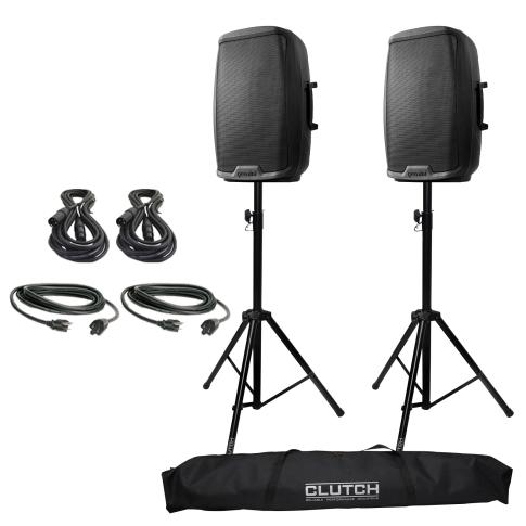 Gemini AS-2115BT 15" Powered/Active DJ PA Speaker Pair + Cables + Stands