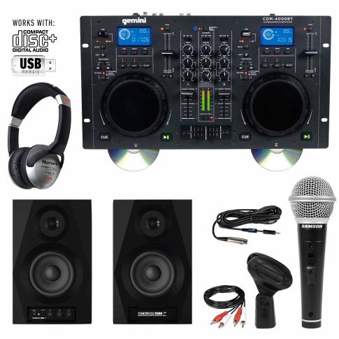 Gemini CDM-4000BT CD/MP3/USB DJ Media Player Speakers Mic & Headphones