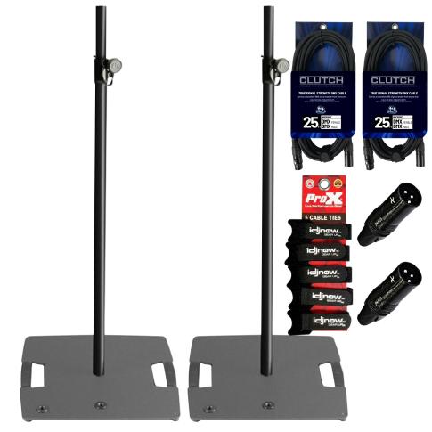 (2) Gravity GLS431B Square Steel Base Lighting Stands with Cables